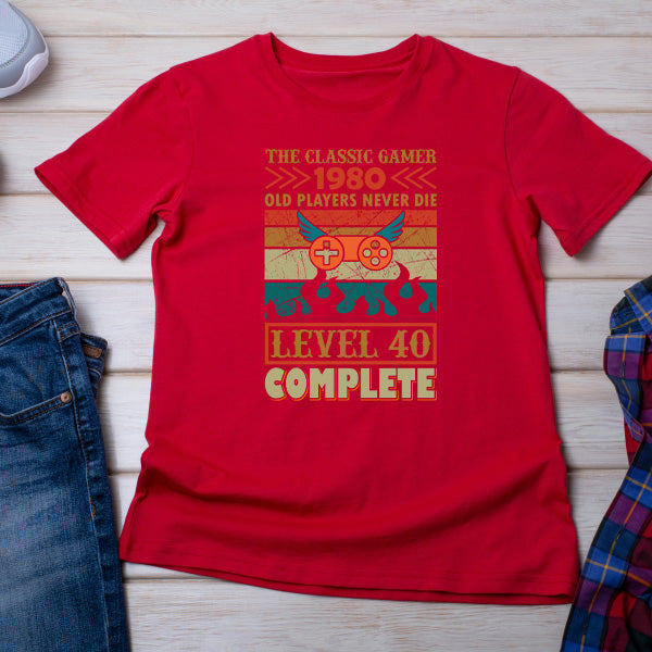 Classic Gamer 1980 T-Shirt - "Old Players Never Die" | Unisex