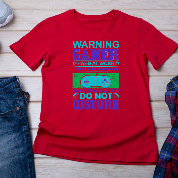 Warning: Gamer Hard at Work T-Shirt | Premium Gaming Gear