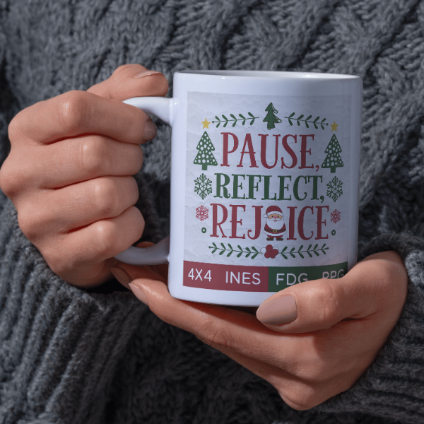 Shop the Elegant "Pause, Reflect, Rejoice" Christmas Mug - Perfect for Holiday Celebrations