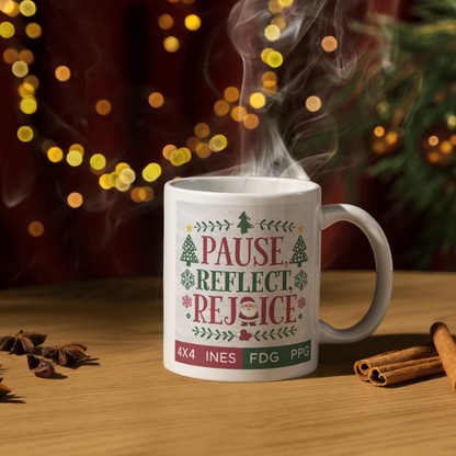 Shop the Elegant "Pause, Reflect, Rejoice" Christmas Mug - Perfect for Holiday Celebrations