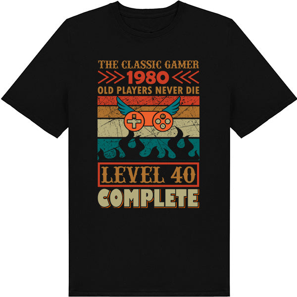 Classic Gamer 1980 T-Shirt - "Old Players Never Die" | Unisex