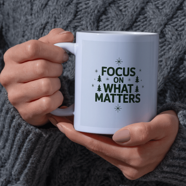 Shop the "Focus on What Matters" Christmas Mug - Perfect Holiday Gift for Coffee Lovers