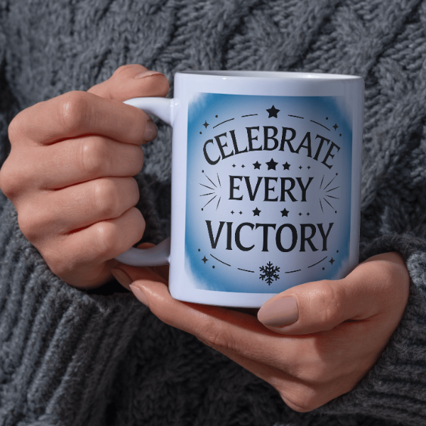 Shop the "Celebrate Every Victory" Christmas Mug - Perfect for Festive Cheer and Holiday Gifting