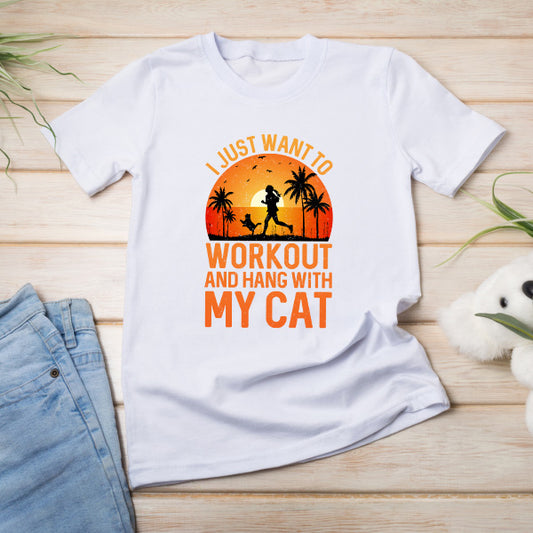 Workout & Hang with My Cat T-Shirt | Essential Gym Apparel