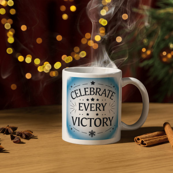 Shop the "Celebrate Every Victory" Christmas Mug - Perfect for Festive Cheer and Holiday Gifting