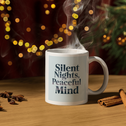 Shop the "Silent Nights, Peaceful Mind" Christmas Mug for a Tranquil Holiday Season