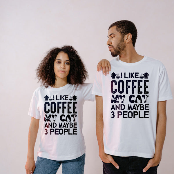 I Like Coffee, My Cat, & 3 People T-Shirt | Unisex & Fun