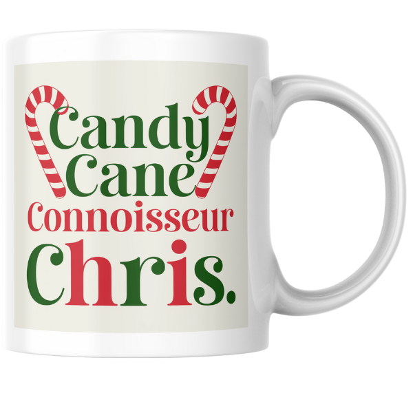 Shop the Personalized Candy Cane Connoisseur Chris Christmas Mug - Double-Sided Print