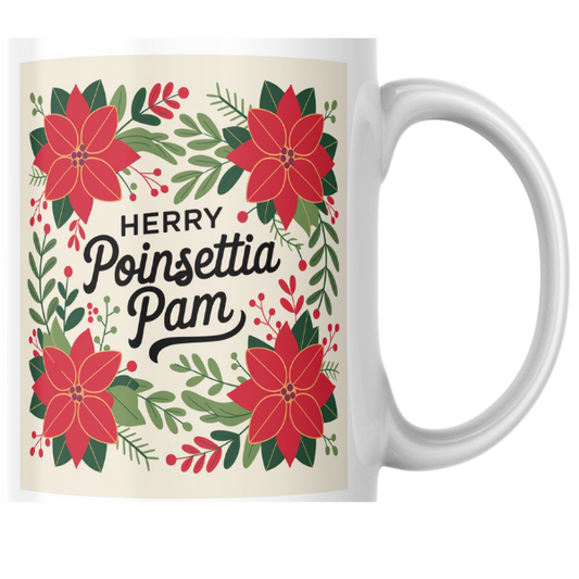 Shop the Personalized Poinsettia Pam Christmas Mug - Double-Sided Print