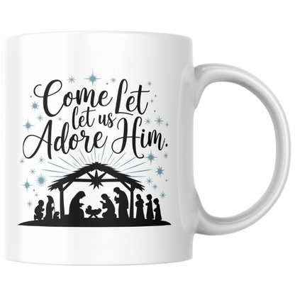 Shop the "Come Let Us Adore Him" Christmas Mug - Double-Sided Print for Festive Cheer