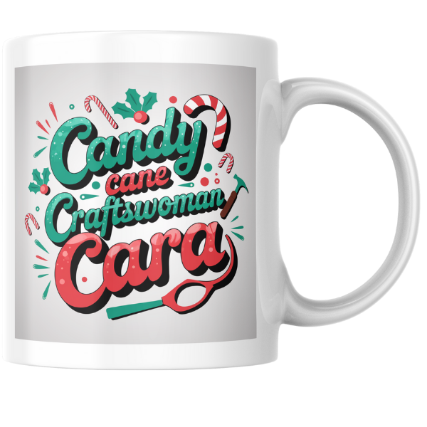 Shop the Candy Cane Craftswoman Cara V2 - Personalized Christmas Mug with Dual-Sided Print