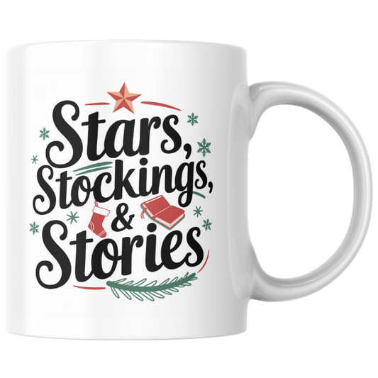 Shop the Family Christmas Mug: Stars, Stockings, & Stories Design - Double-Sided Print