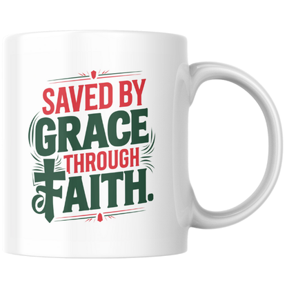 Shop the "Saved by Grace Through Faith" Christmas Mug – Double-Sided Print for Festive Inspiration