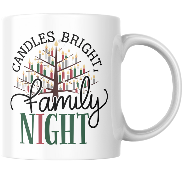 Shop the "Candles Bright, Family Night" Christmas Mug - Double-Sided Print for Festive Gatherings