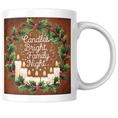 Shop the "Candles Bright, Family Night" Christmas Mug - Double-Sided Print for Festive Gatherings