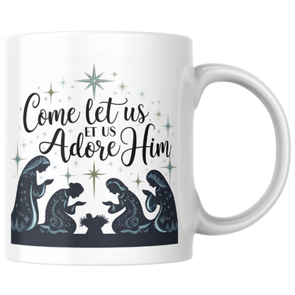 Shop the "Come Let Us Adore Him" Christmas Mug - Double-Sided Print for Festive Cheer