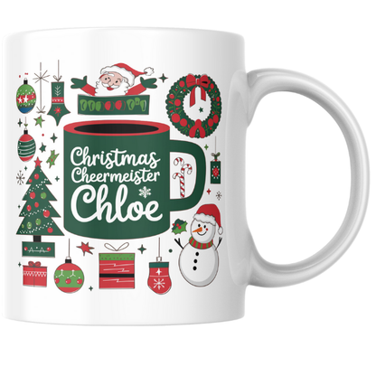 Shop Personalized Christmas Mug - Festive Cheermeister Chloe Design, Double-Sided Print