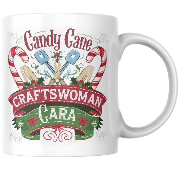 Shop Personalized Christmas Mug Featuring Candy Cane Craftswoman Cara - Double-Sided Print