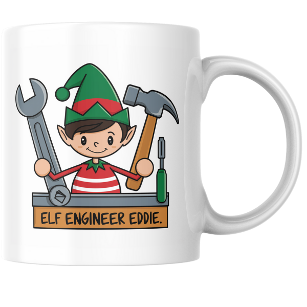 Shop Personalized Elf Engineer Eddie Christmas Mug – Double-Sided Print