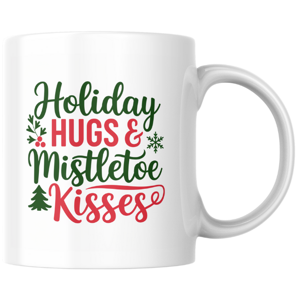 Shop Festive Family Christmas Mug - Holiday Hugs & Mistletoe Kisses Design, Double-Sided Print