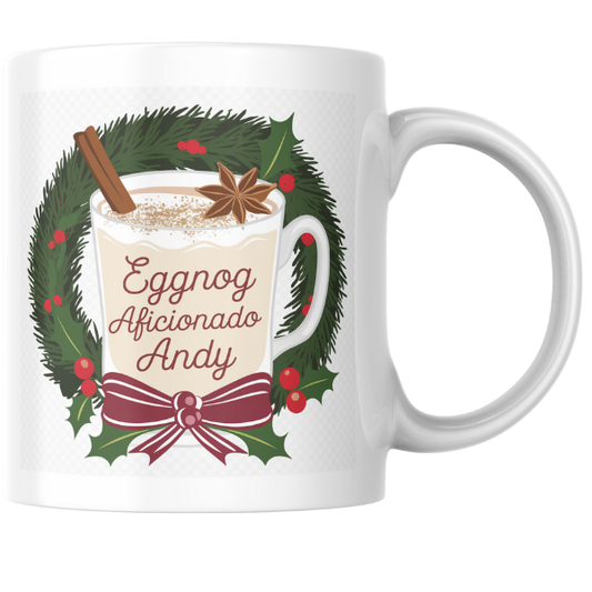 Shop the Personalized Eggnog Aficionado Andy V2 Christmas Mug – Double-Sided Print