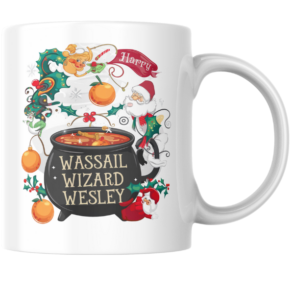 Shop the Personalized Wassail Wizard Wesley Christmas Mug – Double-Sided Print