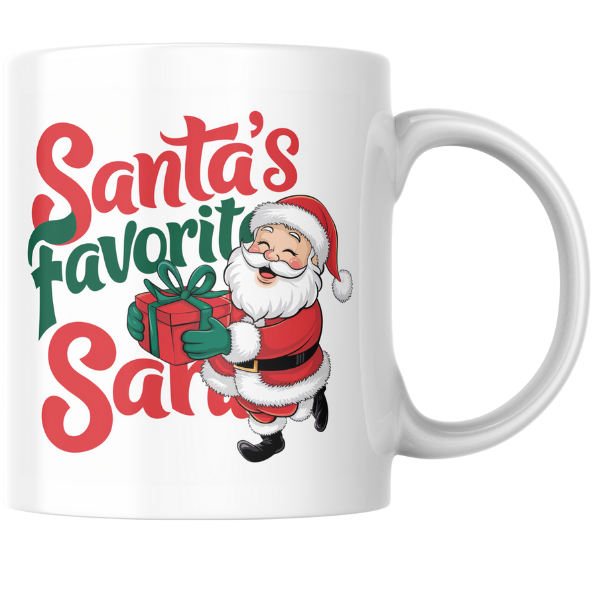 Shop Personalized Christmas Mug - "Santa's Favorite Sarah" Design, Double-Sided Print