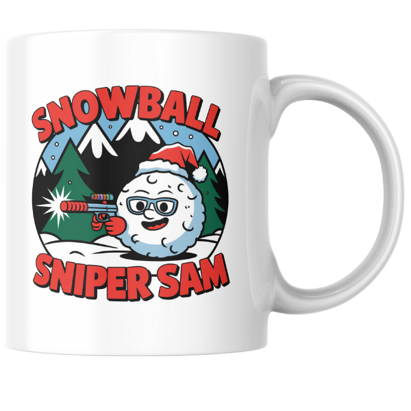 Shop the Personalized "Snowball Sniper Sam" Christmas Mug - Double-Sided Print