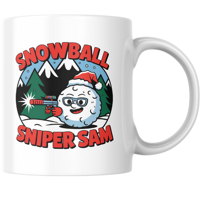 Shop the Personalized "Snowball Sniper Sam" Christmas Mug - Double-Sided Print