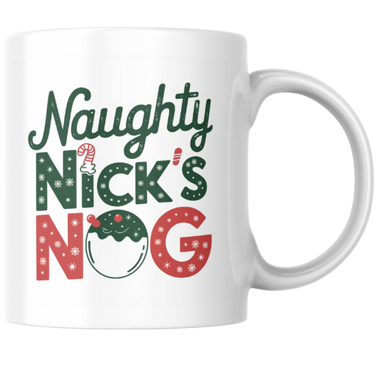 Shop Personalized Christmas Mug - Naughty Nick's Nog Design, Double-Sided Print