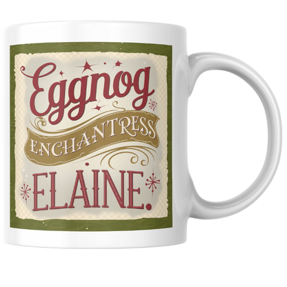 Shop the Personalized Eggnog Enchantress Elaine Christmas Mug – Double-Sided Print