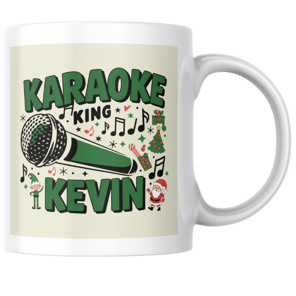 Shop the Personalized "Karaoke King Kevin" Christmas Mug - Double-Sided Print