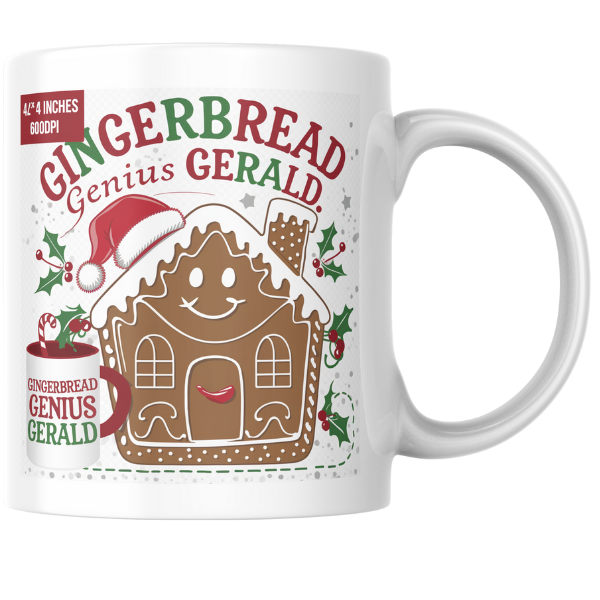 Shop the Personalized Gingerbread Genius Gerald Christmas Mug – Double-Sided Print