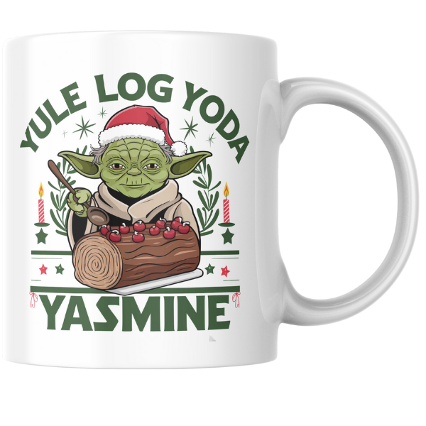 Shop the Personalized Yule Log Yoda Yasmine Christmas Mug - Double-Sided Print