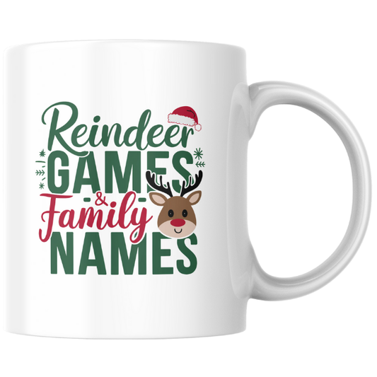 Shop Festive Reindeer Games & Personalized Family Names Christmas Mug - Double-Sided Print