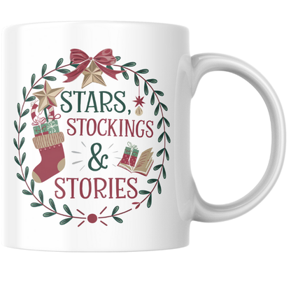 Shop the Family Christmas Mug: Stars, Stockings, & Stories Design - Double-Sided Print