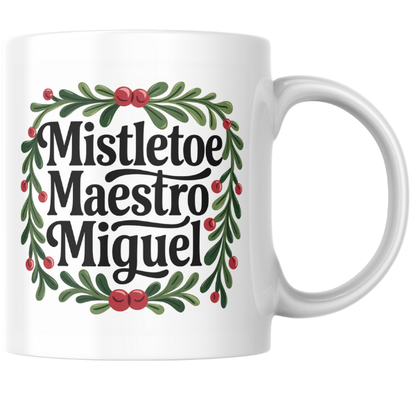 Shop the Personalized Mistletoe Maestro Miguel Christmas Mug - Double-Sided Print