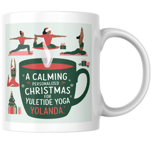 Shop Personalized Yuletide Yoga Yolanda Christmas Mug - Double-Sided Print