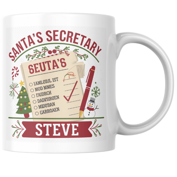 Shop Personalized Christmas Mug Featuring Santa's Secretary Steve - Double-Sided Print