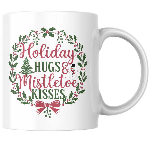 Shop Festive Family Christmas Mug - Holiday Hugs & Mistletoe Kisses Design, Double-Sided Print