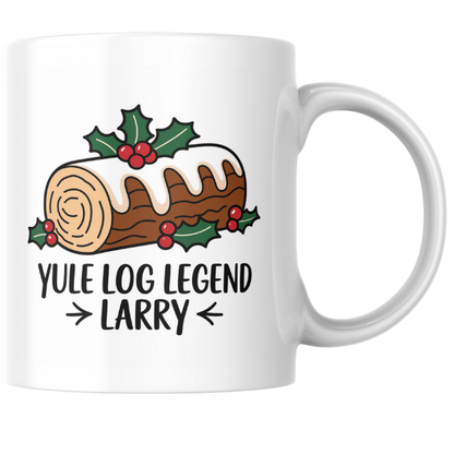 Shop the Personalized Yule Log Legend Larry Christmas Mug - Double-Sided Print