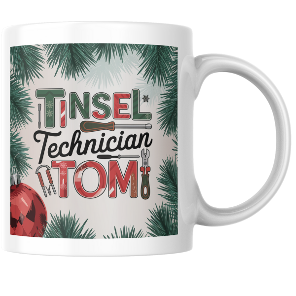 Shop the Tinsel Technician Tom V3 Personalized Christmas Mug - Double-Sided Print