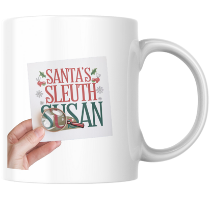 Shop Personalized Christmas Mug - Santa's Sleuth Susan Design, Double-Sided Print