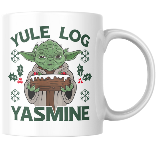 Shop the Personalized Yule Log Yoda Yasmine Christmas Mug - Double-Sided Print