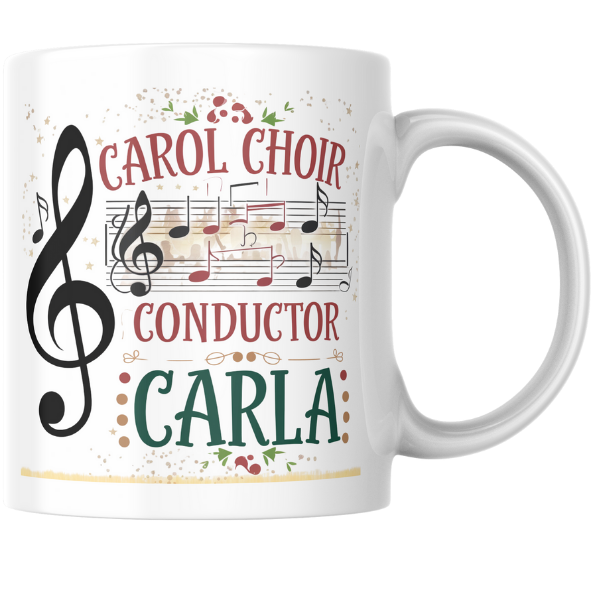 Shop the Carol Choir Conductor Carla V3 Personalized Christmas Mug - Double-Sided Print