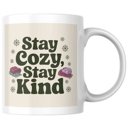 Shop the "Stay Cozy, Stay Kind" Christmas Mug - Perfect for Holiday Warmth and Cheer