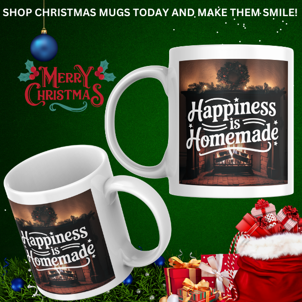 Shop the "Happiness is Homemade" Christmas Mug - Perfect for Festive Cheer and Holiday Gifting