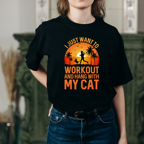 Workout & Hang with My Cat T-Shirt | Essential Gym Apparel