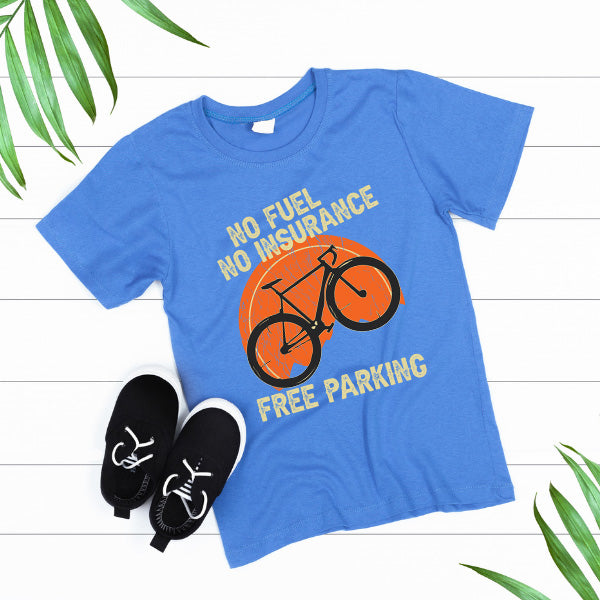 Unisex T-Shirt: No Fuel, No Insurance, Free Parking | Bicycle Adventures