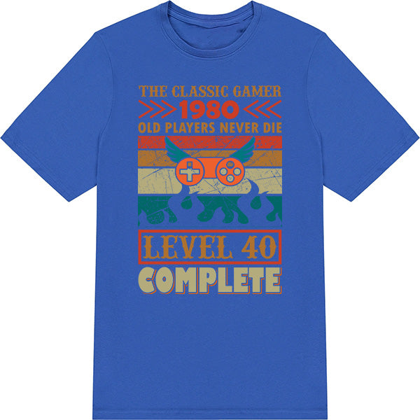 Classic Gamer 1980 T-Shirt - "Old Players Never Die" | Unisex